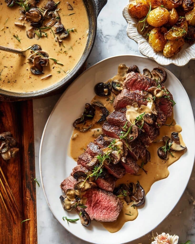 Beef Tenderloin Roast with Marsala Cream Sauce and Smashed Potatoes Recipe