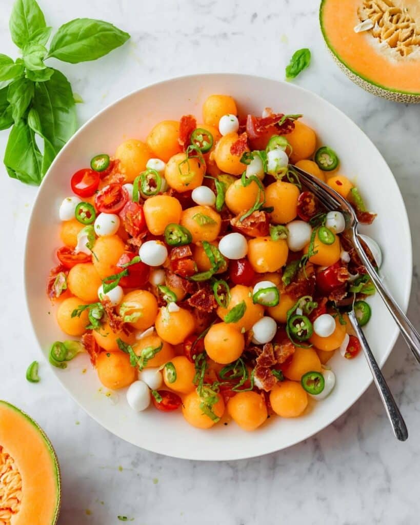 Fresh Melon Salad with Crispy Prosciutto and Basil Recipe