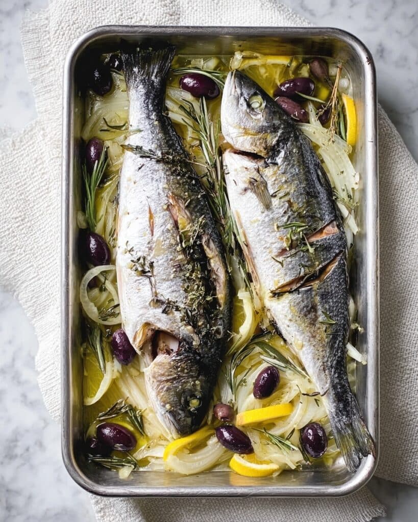 Baked Sea Bass with Fennel, Lemon, Basil, and Olives Recipe