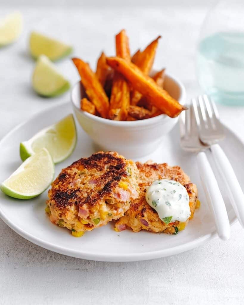 Salmon & Ginger Fish Cakes with Sweet Potato Chips Recipe