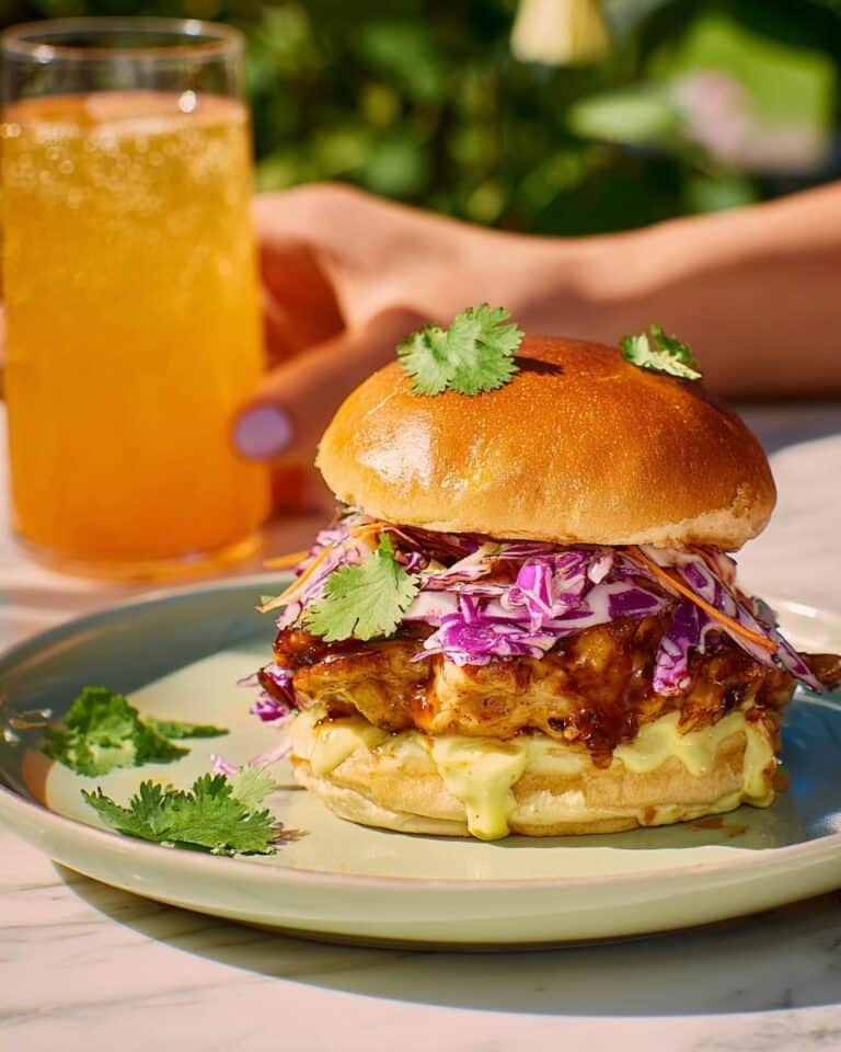Sticky Mango Chicken Burger with Curried Mayo Recipe
