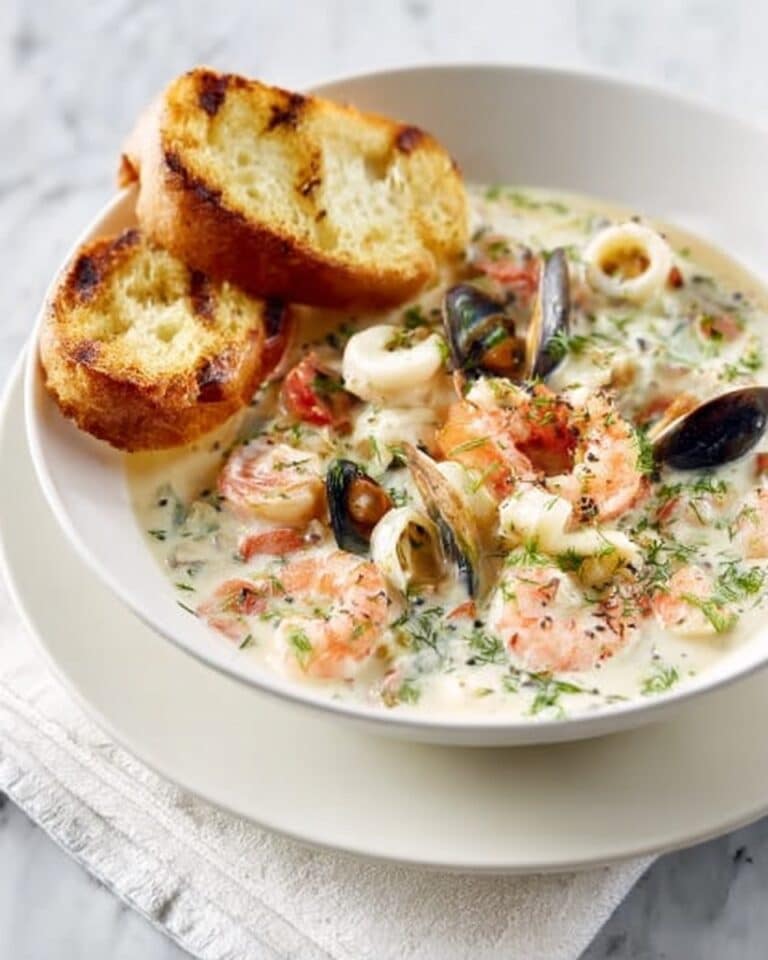 Creamy Seafood Stew with Dill and Garlic Bread Recipe