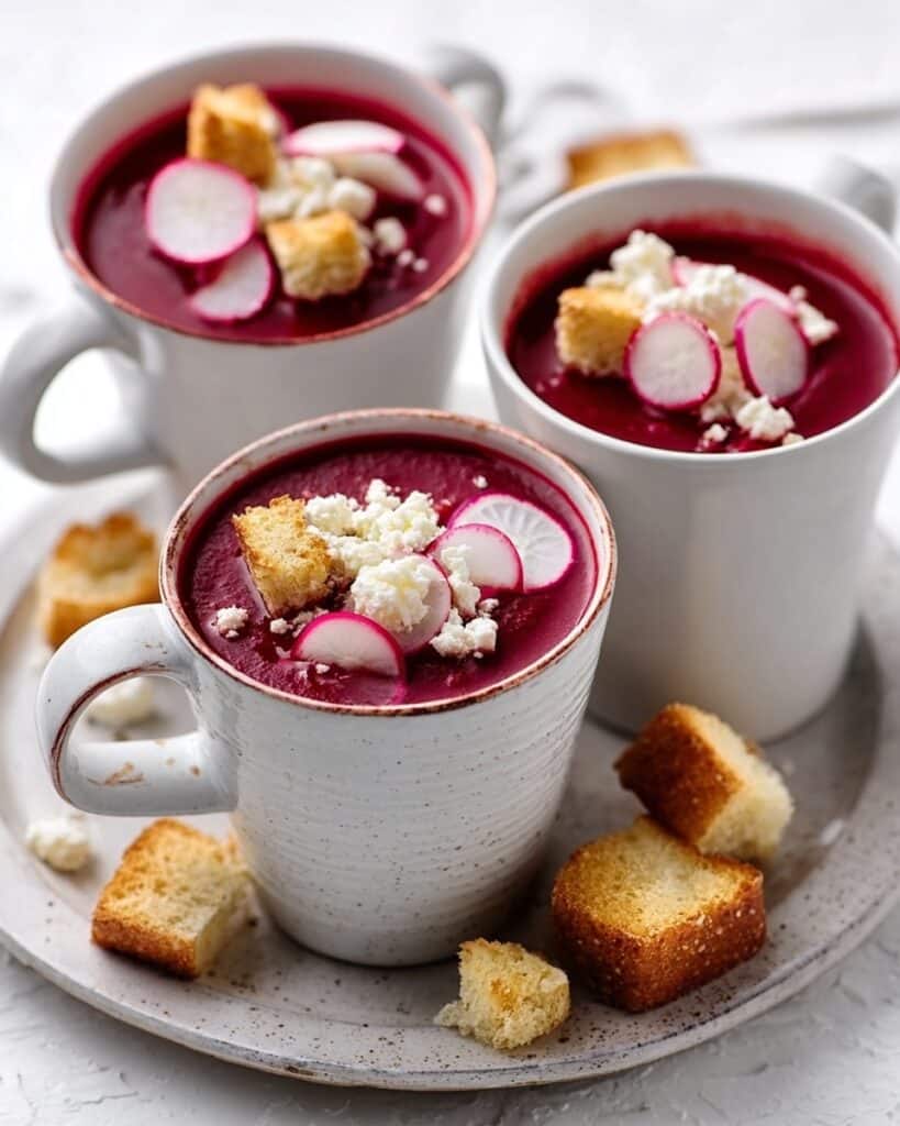 Beetroot Soup with Feta, Radish & Croutons Recipe