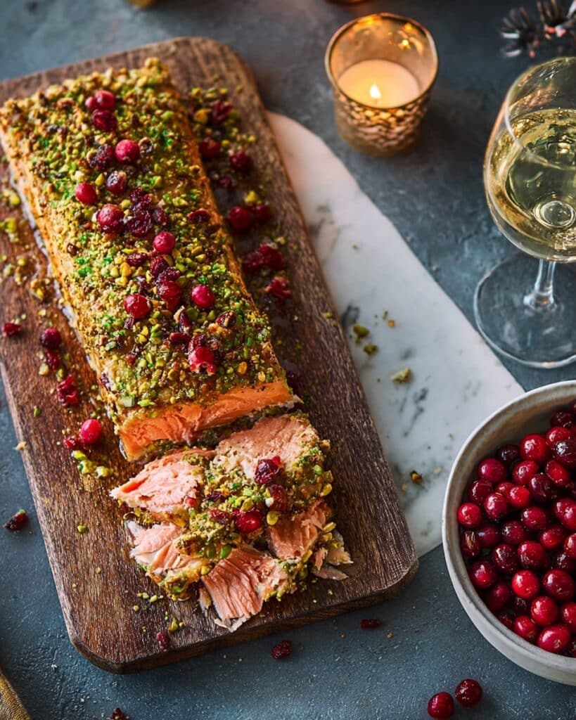Baked Salmon Fillet with Pickled Cranberries, Parsley & Pistachios Recipe