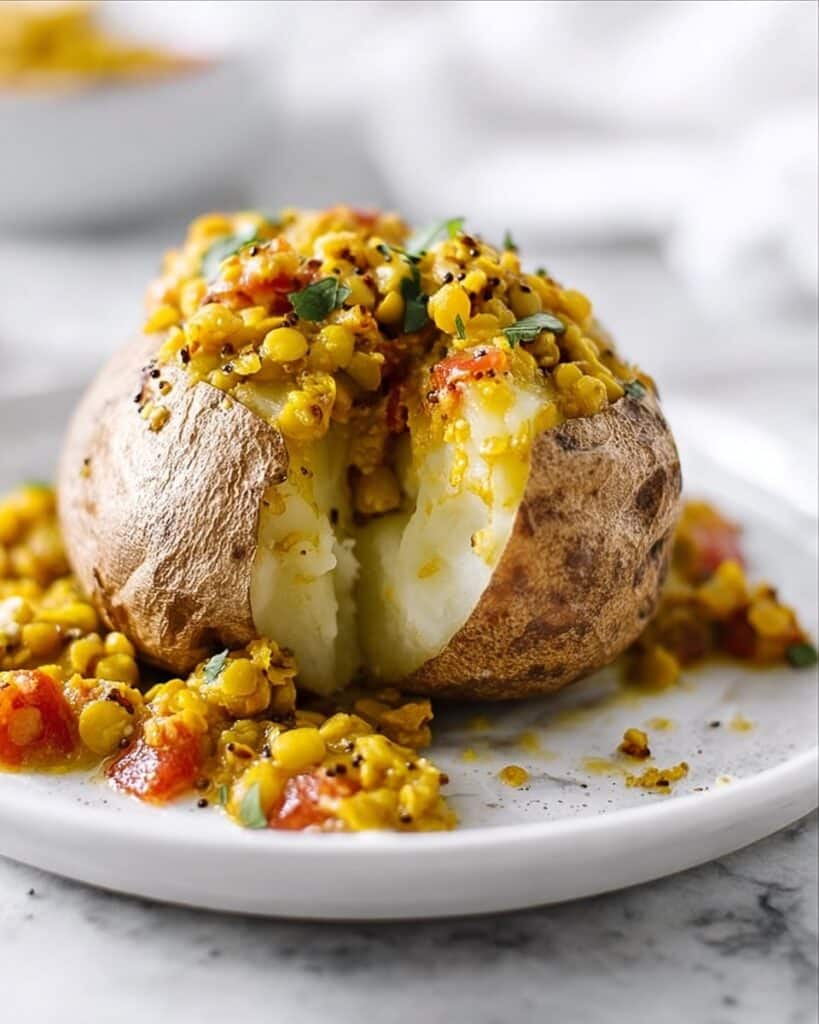 Baked Potatoes with Spicy Lentil Dhal Recipe