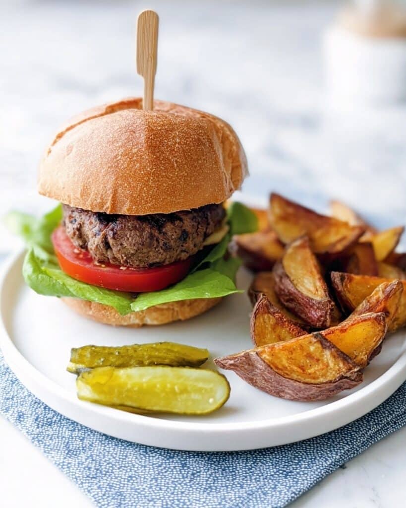 Beef Burger with Sweet Potato Chilli Chips Recipe