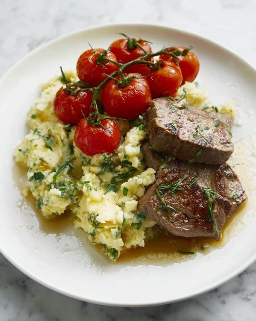 Lamb Steaks with Hummus and New Potatoes Recipe