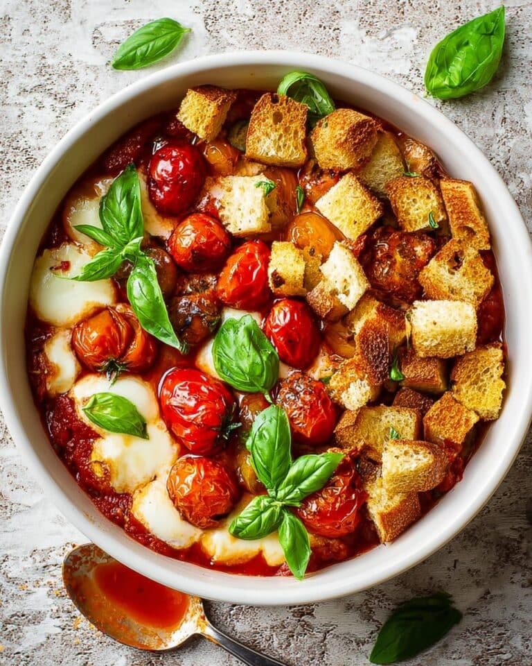 Chicken Bake with Garlic Croutons and Cherry Tomatoes Recipe