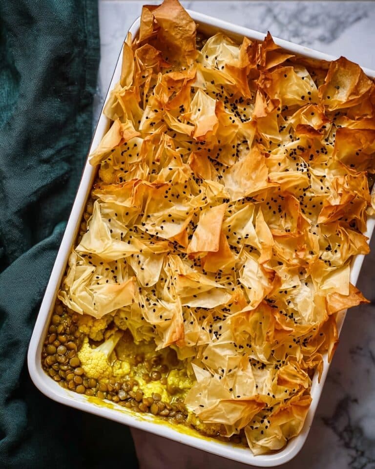 Curried Filo Pie with Cauliflower, Lentils, and Cheddar Recipe