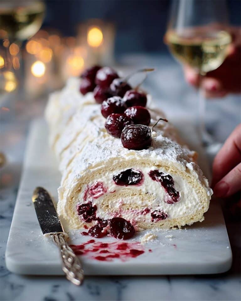 White Forest Meringue Roulade with Cherries and White Chocolate Recipe