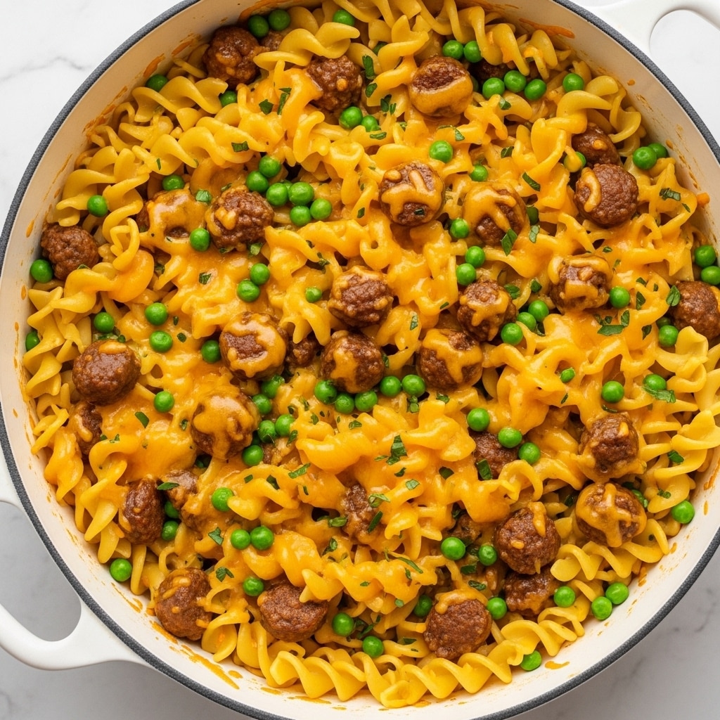 Ground Beef Stroganoff with Peas and Cheddar Recipe