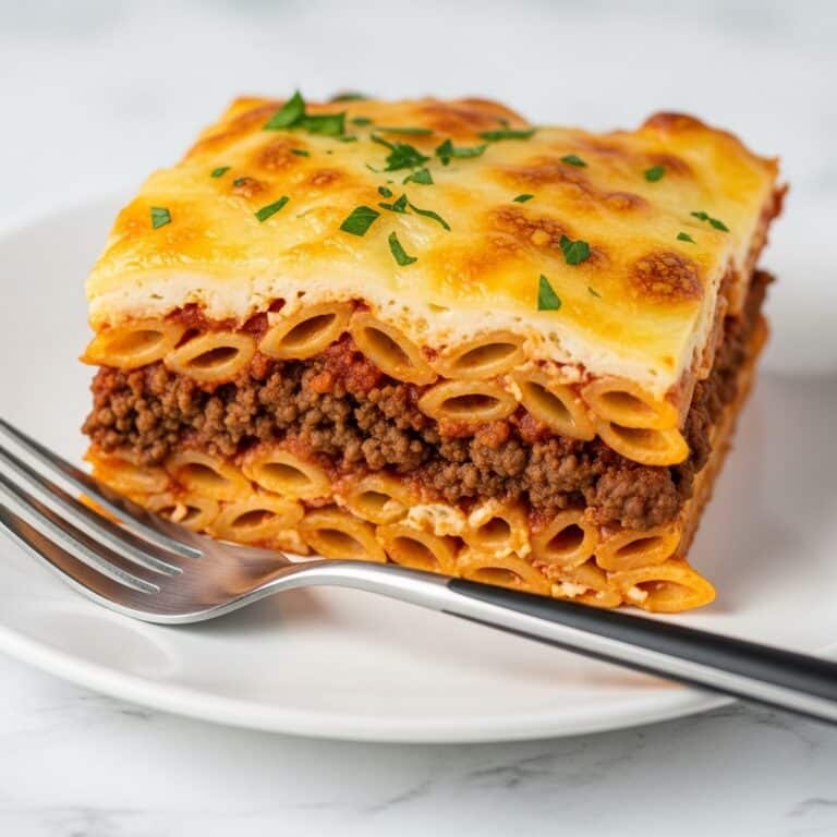 Cheesy Baked Pasta with Ground Beef and Marinara Recipe