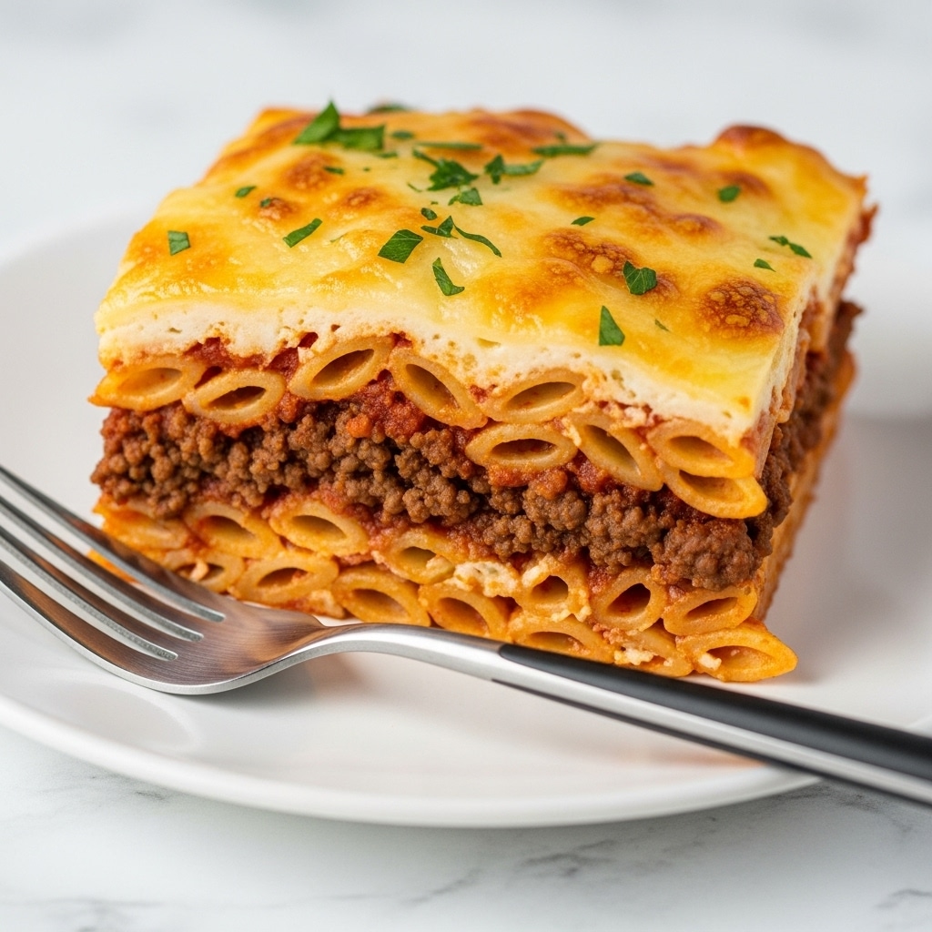 Cheesy Baked Pasta with Ground Beef and Marinara Recipe