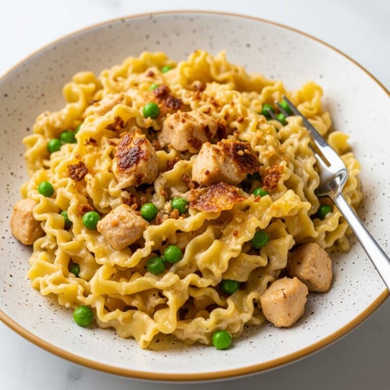 Creamy Tuna Noodle Casserole with Cheddar, Peas, and Crispy Ritz Topping Recipe