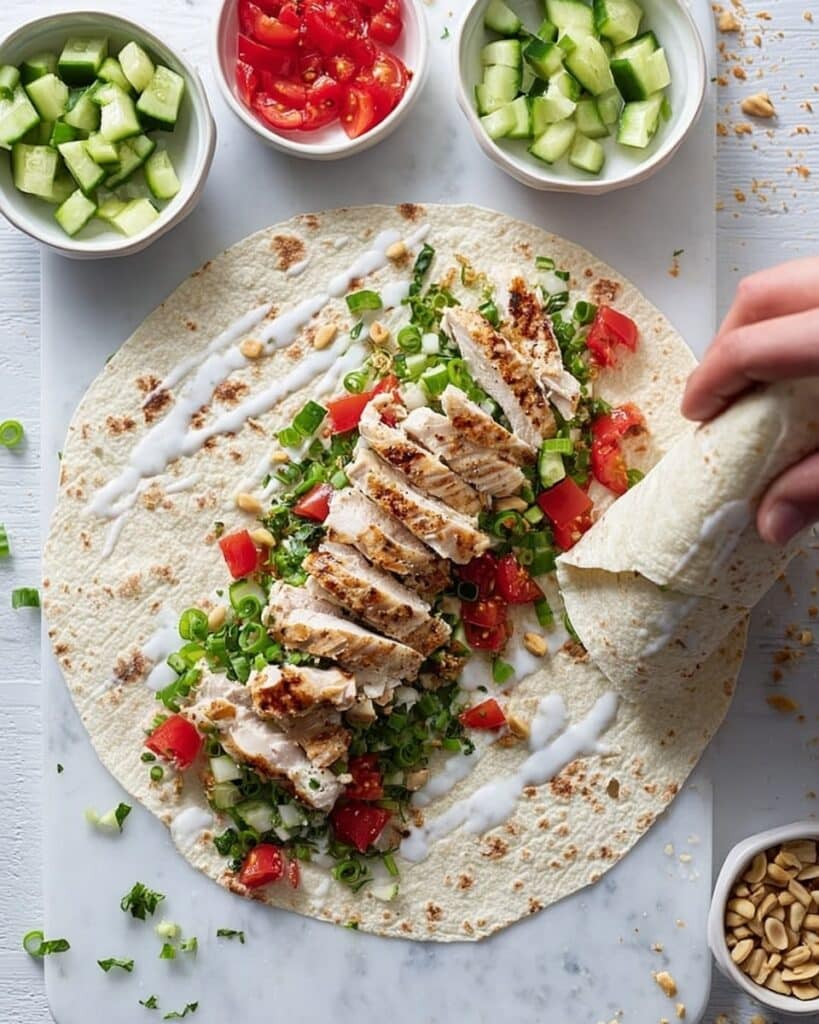 Lebanese Chicken Wraps with Yogurt, Pine Nuts, and Fresh Vegetables Recipe