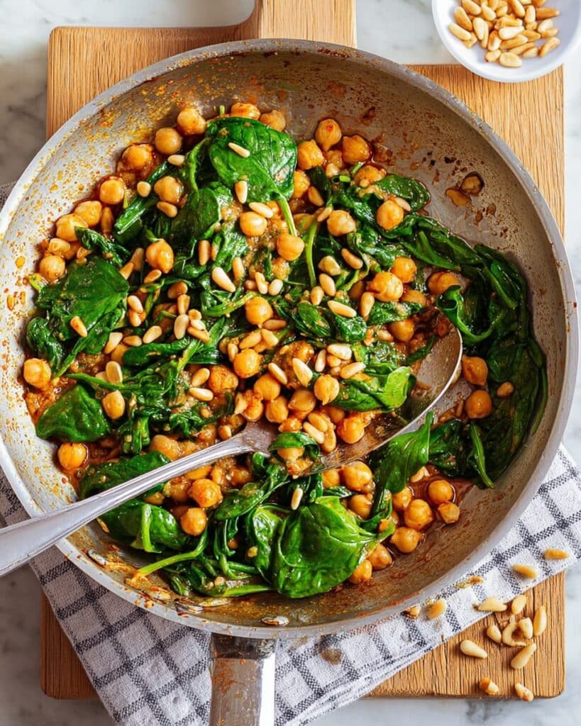 Spinach with Chickpeas, Pine Nuts & Raisins Recipe