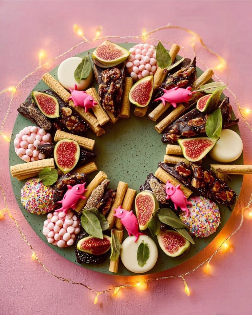 Sweet Grazing Wreath with Chocolate Salami and Festive Decorations Recipe
