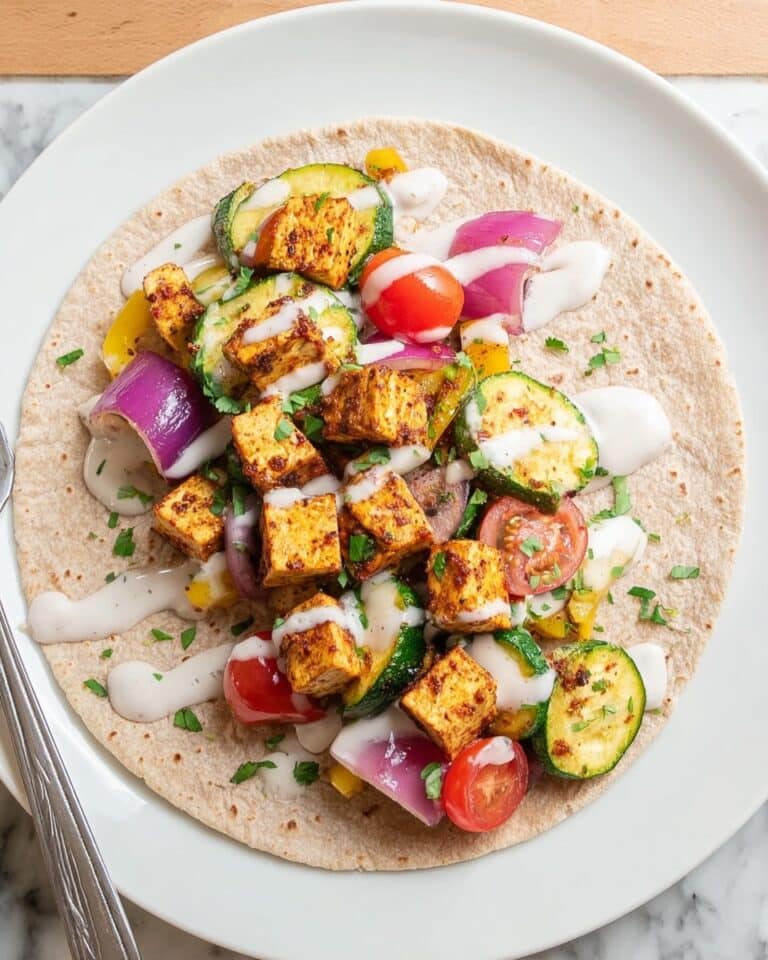 Vegan Roasted Tofu and Vegetable Wrap with Tahini-Yogurt Sauce Recipe
