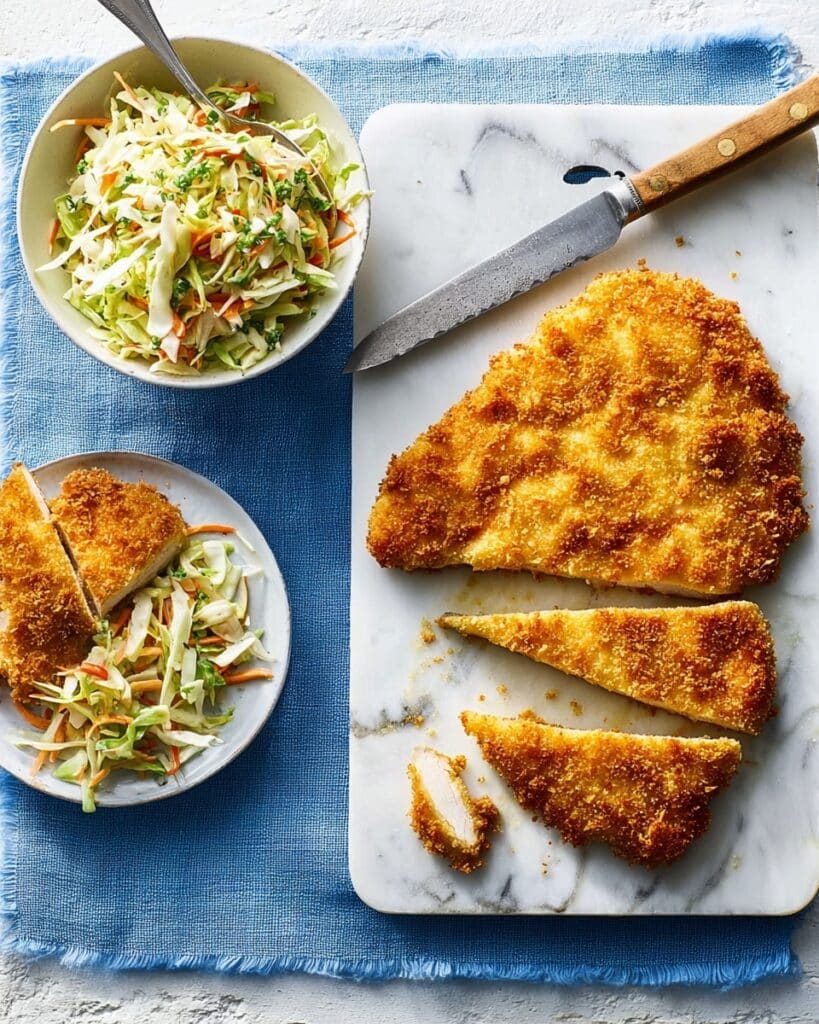 Chicken Schnitzel with Parmesan Crusted Coarse Coleslaw Recipe