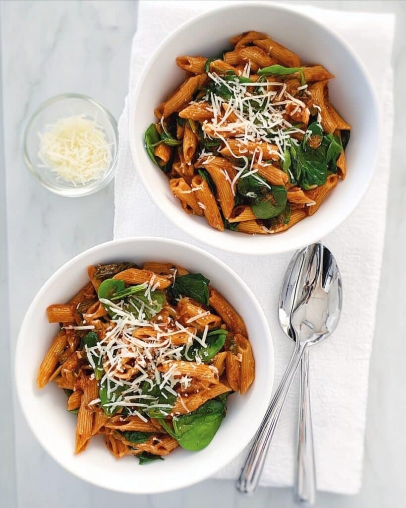 Pasta with Chilli Tomatoes and Spinach Recipe