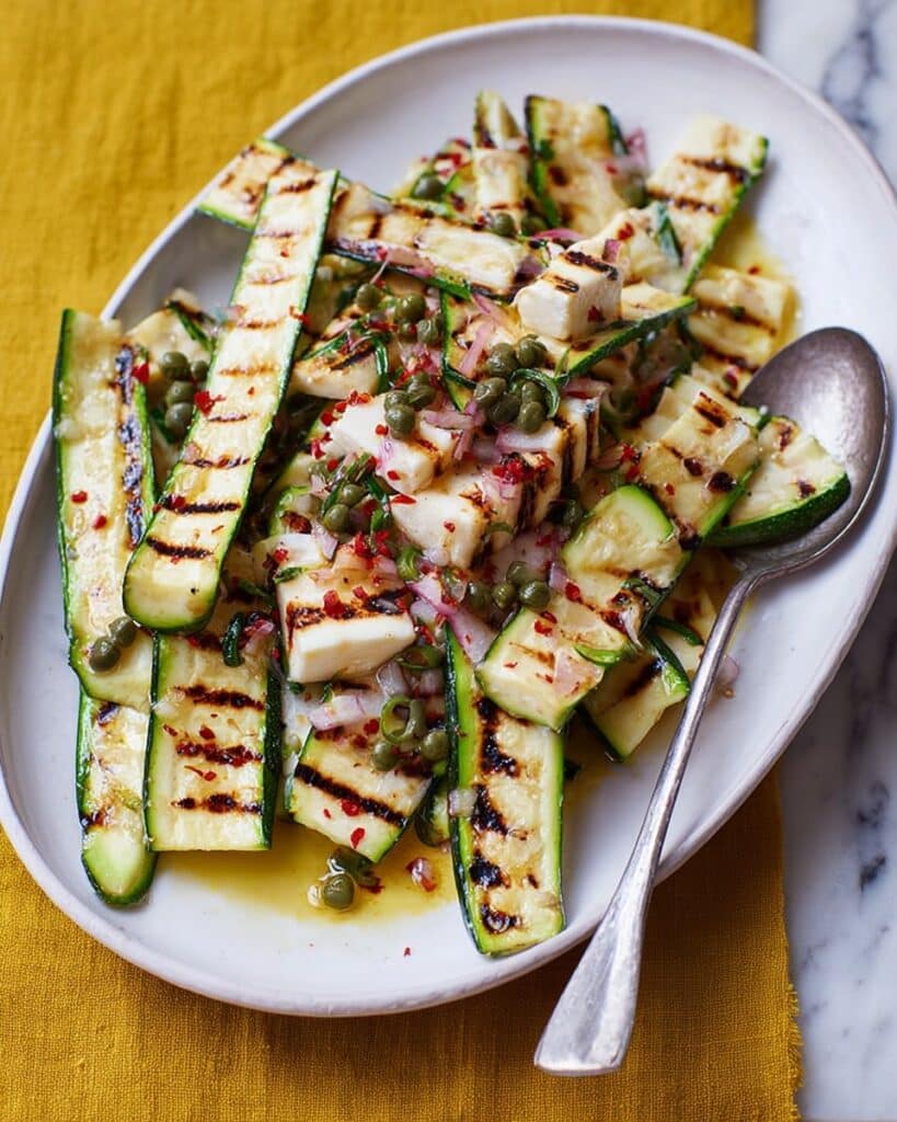 Grilled Courgette & Halloumi Salad with Caper & Lemon Dressing Recipe