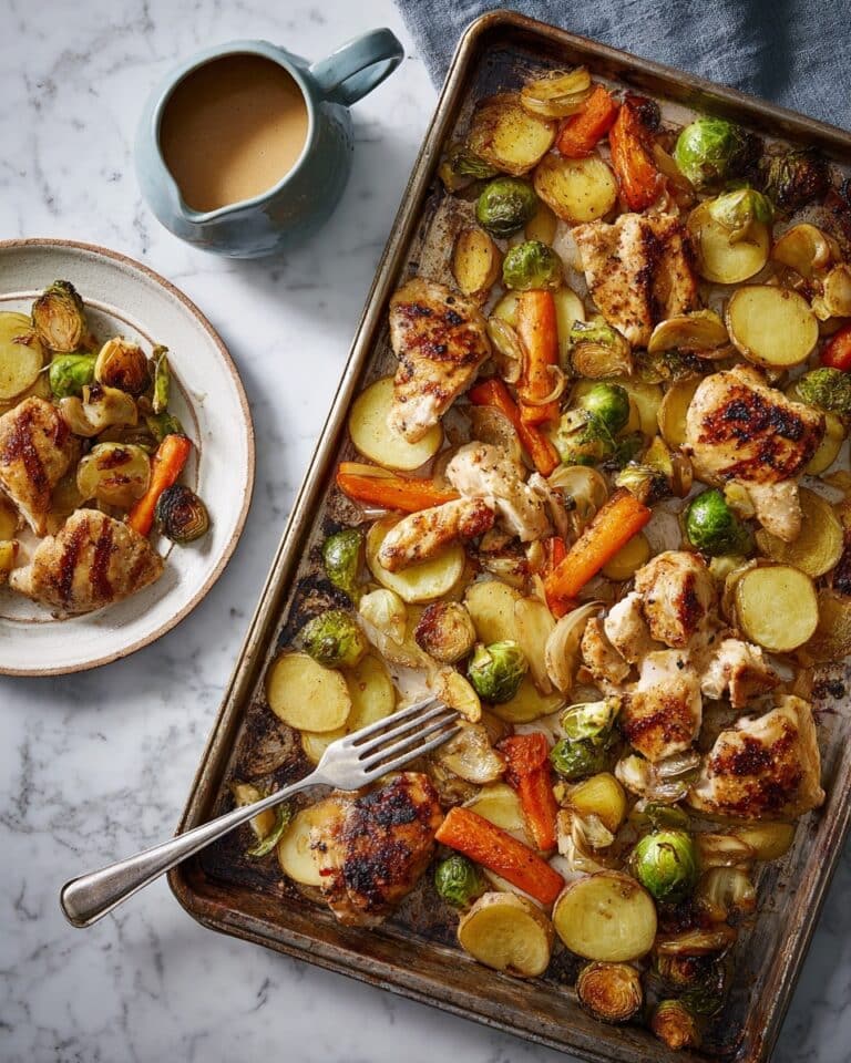 Miso Chicken Traybake with Roasted Vegetables and Miso Peanut Gravy Recipe