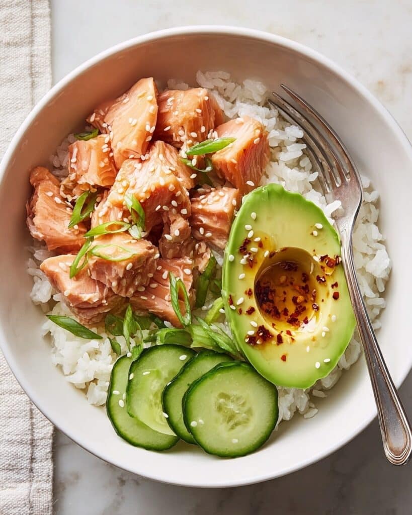 Leftover Salmon Rice Bowl With Sesame and Fresh Veggies Recipe