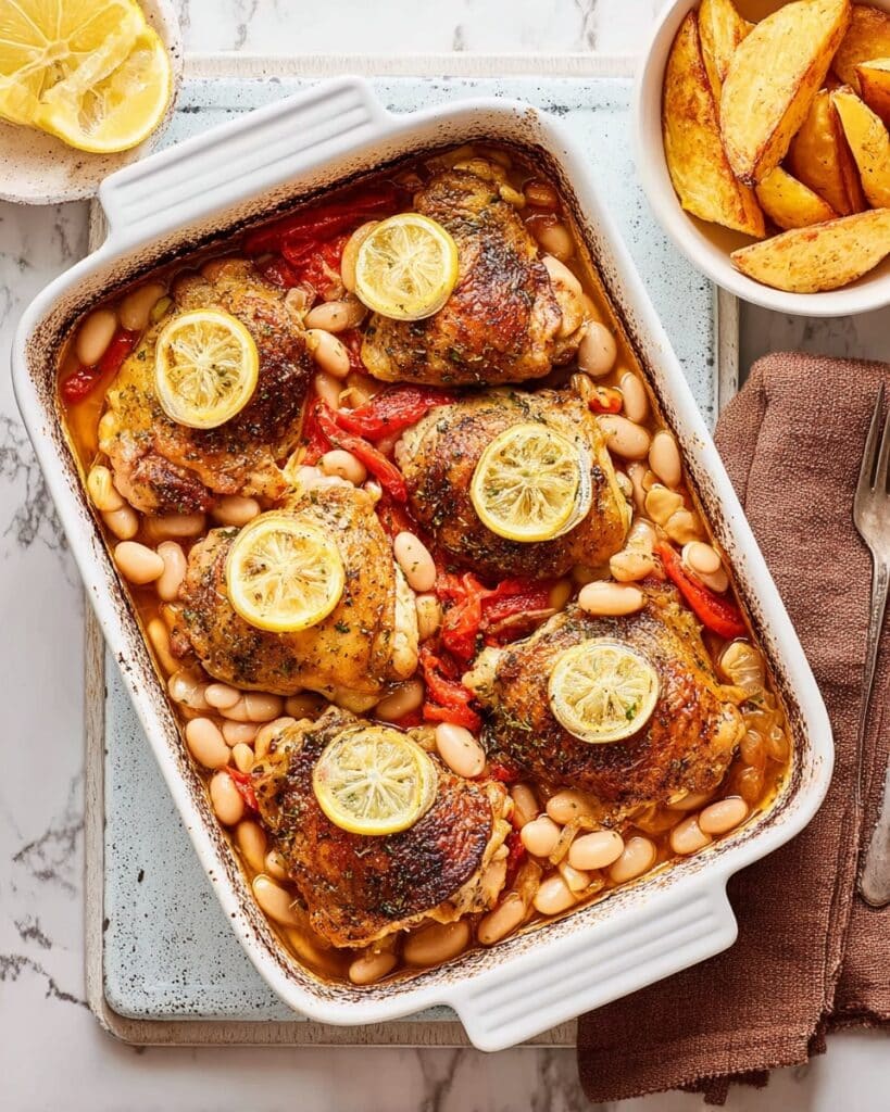 Lemon & Herb Chicken Traybake with Butter Beans and Potato Wedges Recipe