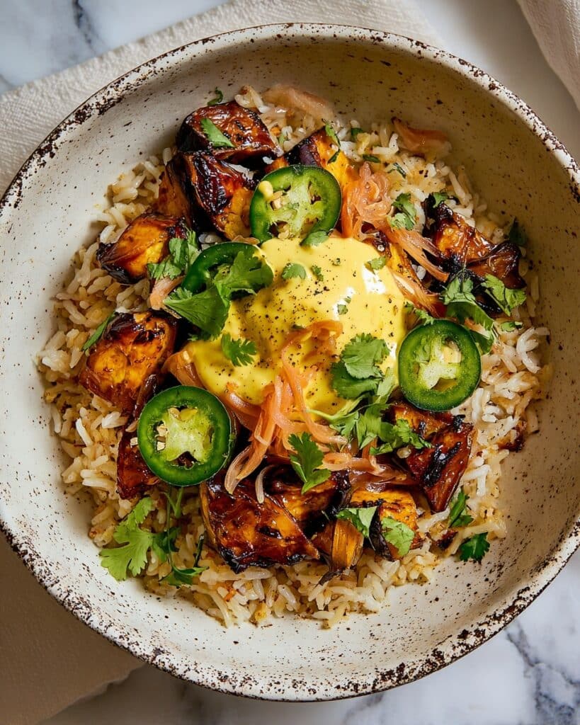 Harissa & Shallot One-Pot Rice with Aubergine & Turmeric Yogurt Recipe