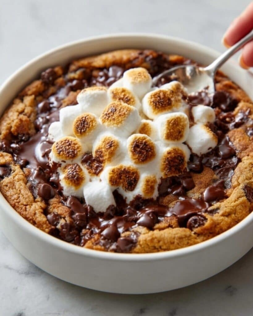 Ultimate S’mores Stuffed Chocolate Chip Skillet Cookie Recipe
